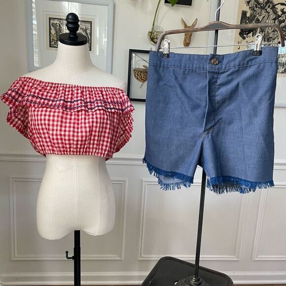 Vintage Tops - Vintage 70s Red Gingham Crop Top High Rise Shorts M